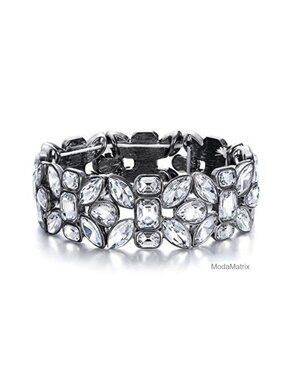 Austrian Crystal Leaf Teardrop Stretch Bracelet Vintage Wedding